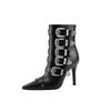 Fashion Women's new autumn and winter pointed metal belt buckle zipper high-heeled plus size and calf fashion runway short boots
