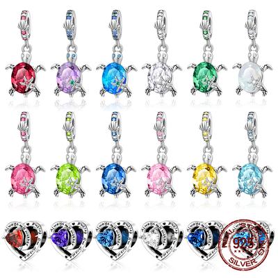Měděná oceánská želva Dvanáct měsíčních birthstone přívěsky Korálky Přívěsek Pasuje na originální náramek Pro ženy Šperky