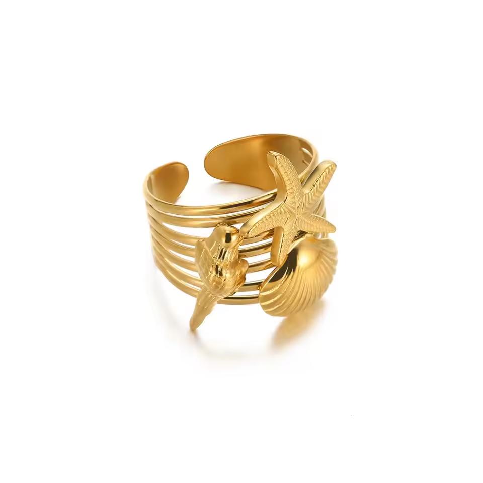 Stainless Steel Flower Open Rings For Women Trend Wedding Heart Jewelry Gold Color Geometric Hollow Ring Daily Accessories Gift