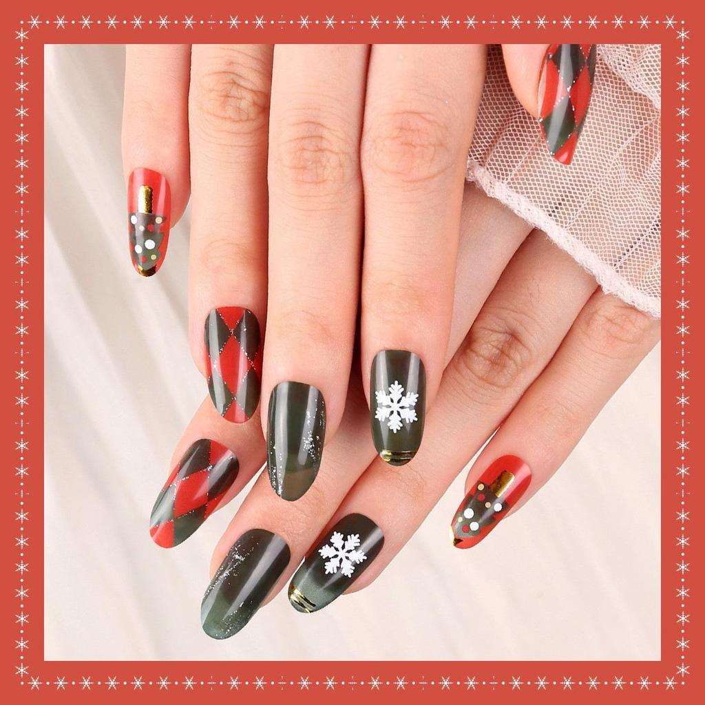 16-Finger French Christmas Gel Nail Stickers - No-Bake, European & American Fashion