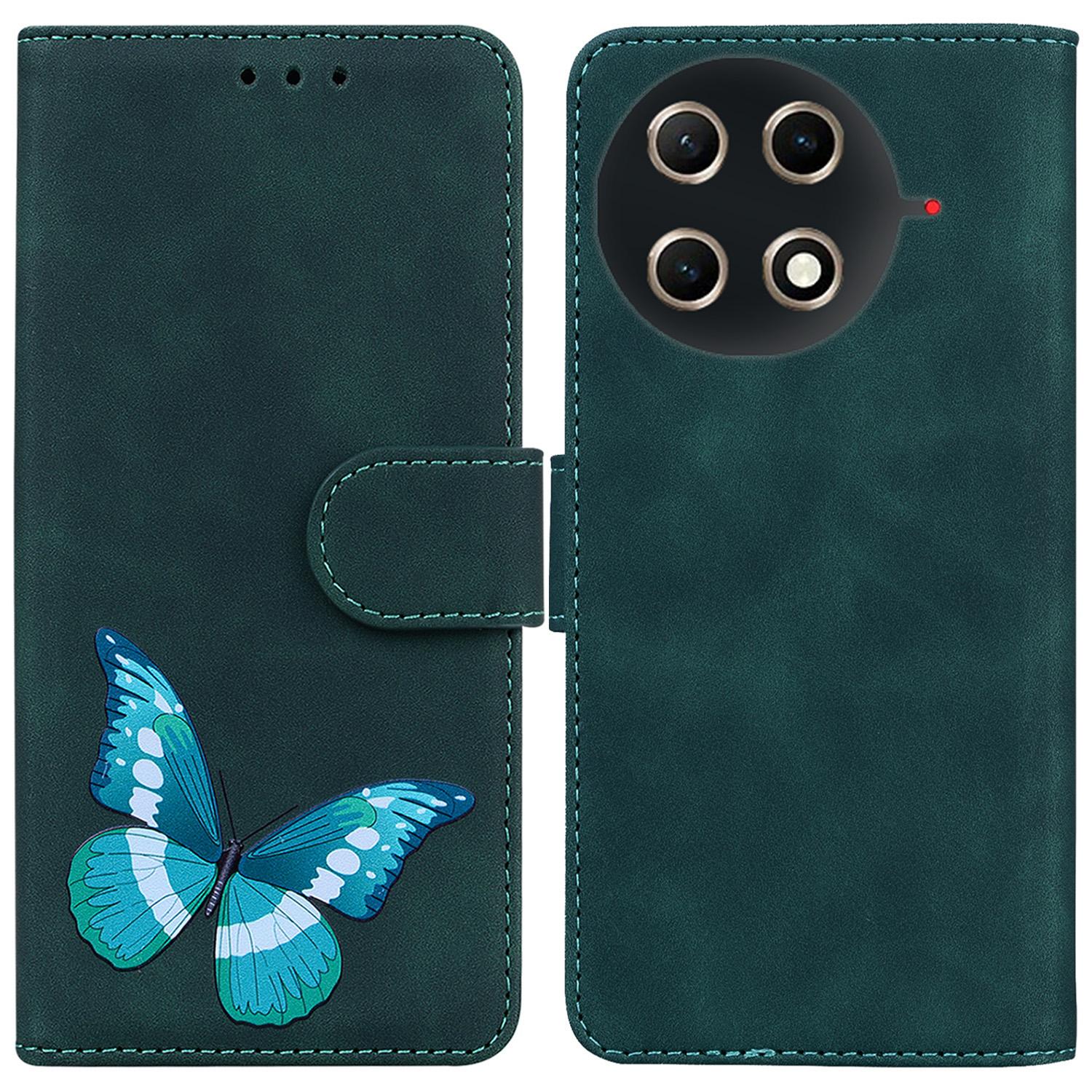 

For TECNO Camon 30S 4G/30S Pro 4G Stand Case PU Leather Phone Cover Butterfly Printed Green