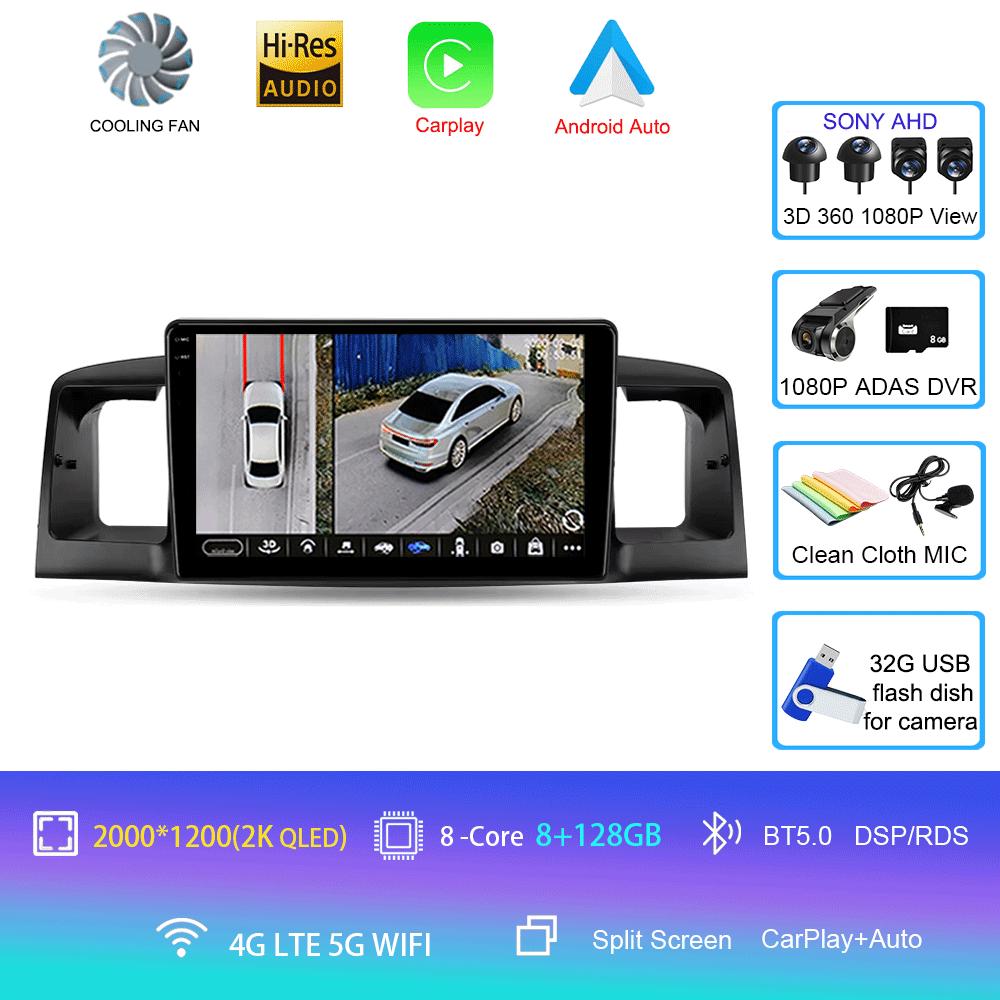 Car Radio Android 14 For Toyota Corolla E120 BYD F3 2007 - 2011 Navigation Multimedia Player Stereo GPS WiFi+4G DSP Carplay+Auto