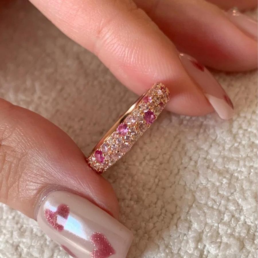 Copper Open Contemporary Ring With Sweet Pink Gradient Diamond And Zirconia For Women