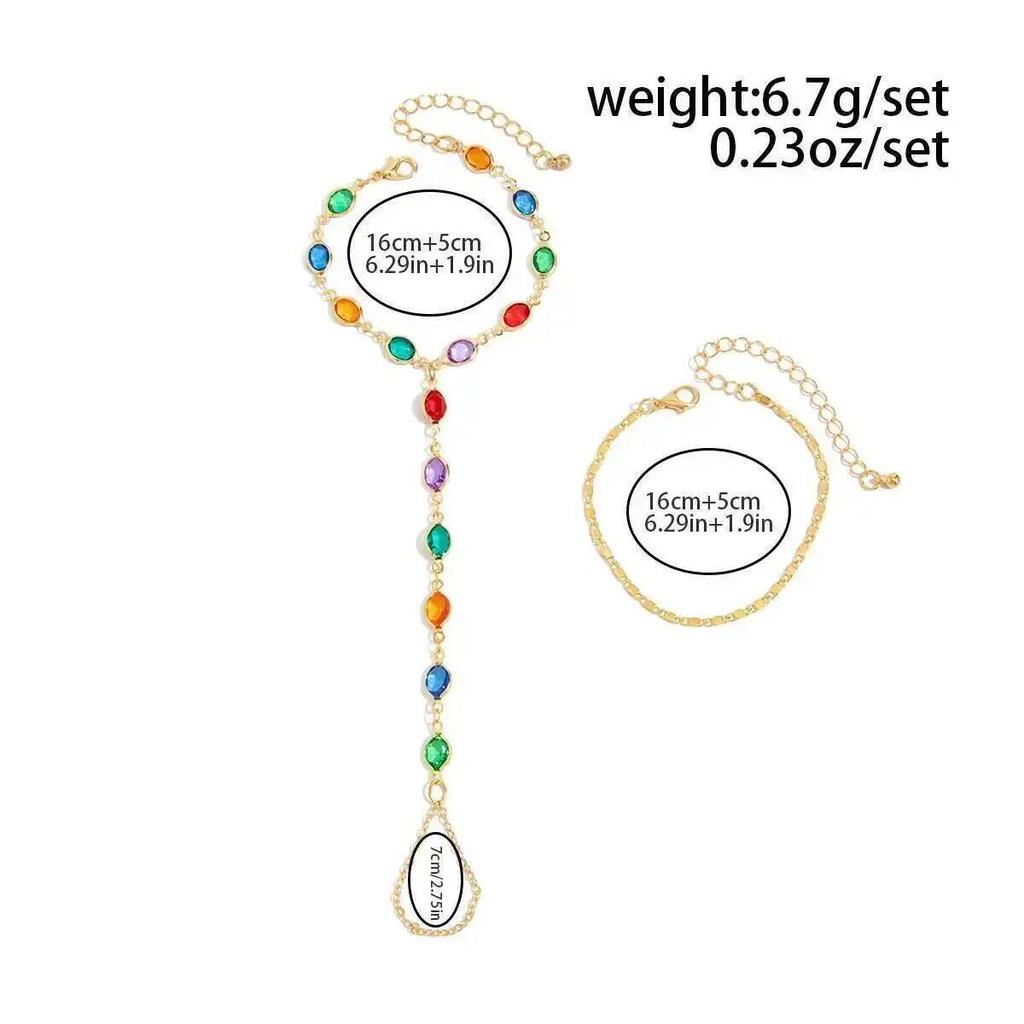 SHIXIN 2Pcs/Set Exquisite Colorful Crystal Chain Bracelets for Women Trendy Charm Finger Bracelet Chain Ladies Aesthetic Jewelry