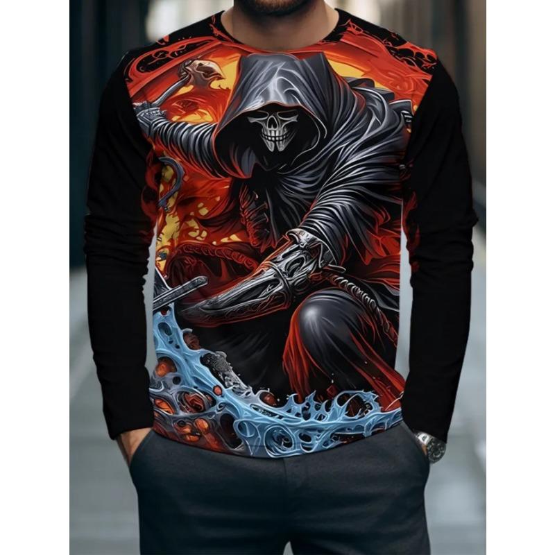 Men's Casual Daily Long-sleeved T-shirt, with Fashionable Printed Design, a Comfortable and Casual Top That Can Be Machine Washed