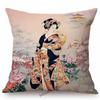 Ancient Japanese Traditional Geisha Oil Painting Art Home Decorative Sofa Throw Pillow Case Beautiful Girl Linen Cushion Cover