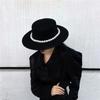 Retro New Pearl French Woolen Top Hat Big Brim Autumn and Winter Socialite Hepburn Black British Hat Flat Top
