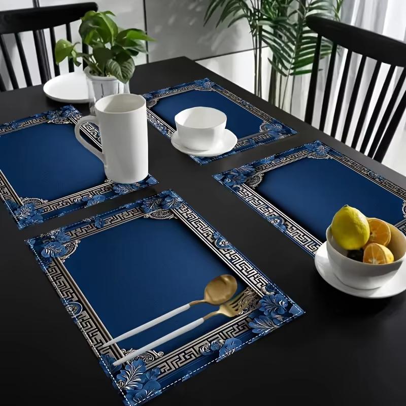 4 Peças Azul Profundo Luxo Leve Jogos Americanos Estilo Moderno e Simples Decoração de Casa Jogos Americanos Decoração de Mesa