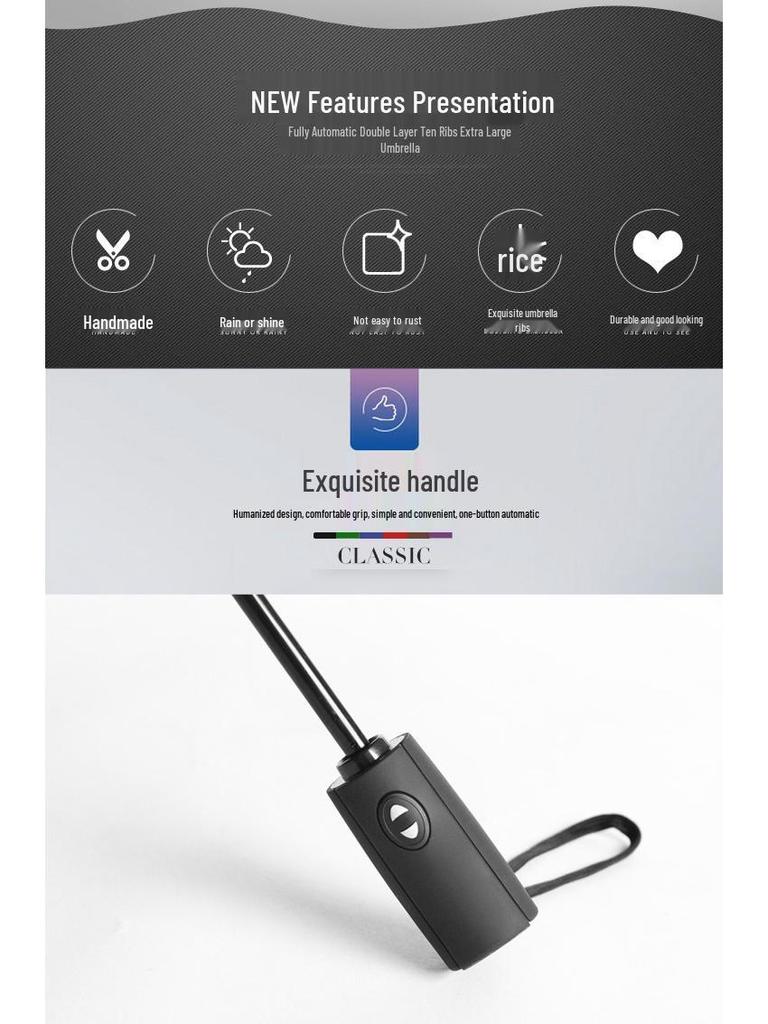 Dual-Layer Windproof Auto-Fold Umbrella - 10 Ribs, Unisex, for Sun & Rain, Creative Business Style