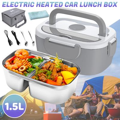 Portable 1.5L Large Capacity Electric Heated Lunch Box 65W Stainless Steel Food Warmer Container for Car/Truck/Office Dining Box