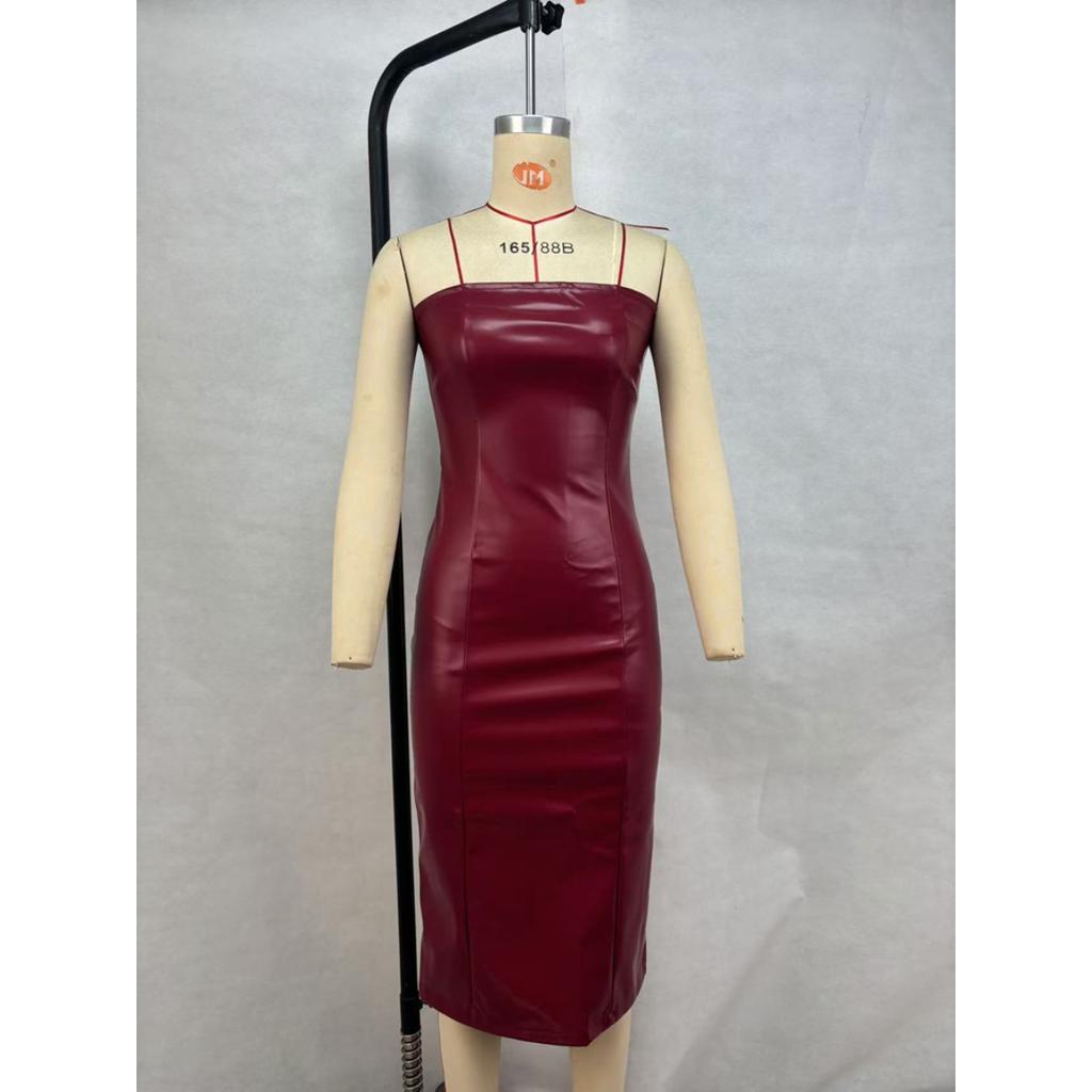 2025 Herbst Winter Damen PU Leder Korsettkleid, Sexy Wickelstil Bodycon Mini Kleid mit hohem Schlitz, Ärmelloses Bustier Abendkleid für Party