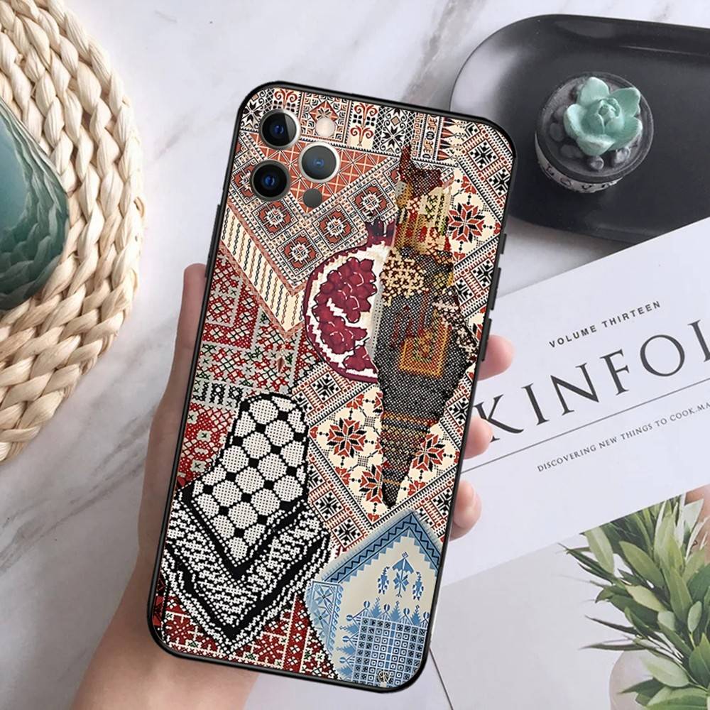 

Чехол для телефона с картой и флагом Палестины P-Palestines-F-Flag Для iPhone 17,16,15,14,13,12,Pro,Max,Plus,E,SE4,Air,Mini Черный Мягкий Коробка iPhone15pro