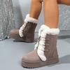 2025 Fall/Winter Women's Snow Boots with Fleece Lining, Thickened Sole, Height-Enhancing Design, Leather & Fur Combination, Cotton-Lined Warm Boots