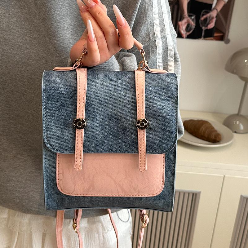 Solid Color Simple Korean Version of Women's One-shoulder Crossbody Bag Niche Design Personality Ins Casual Small Backpack