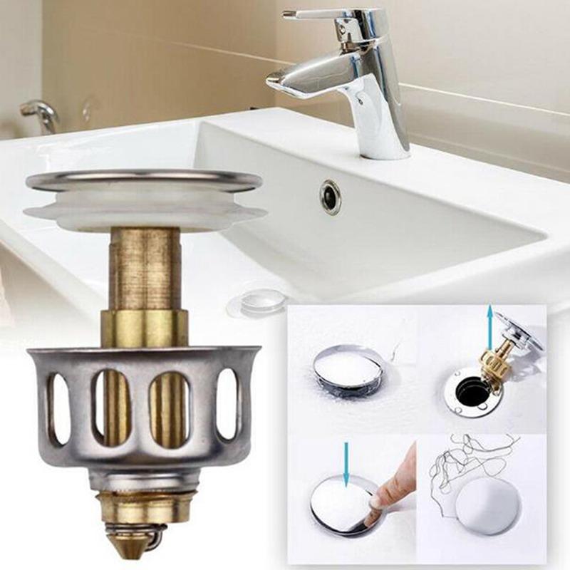 Basin Drains Universal Metal Filter Valve Pop-Up Drainer Waste Stopper Bathtub Strainer Plug Hair Catchers Bathroom Accessories