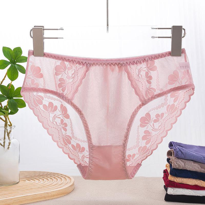Big Size Lady Summer Sexy Lace Hollow Jacquard Seamless Breathable Triangle Briefs