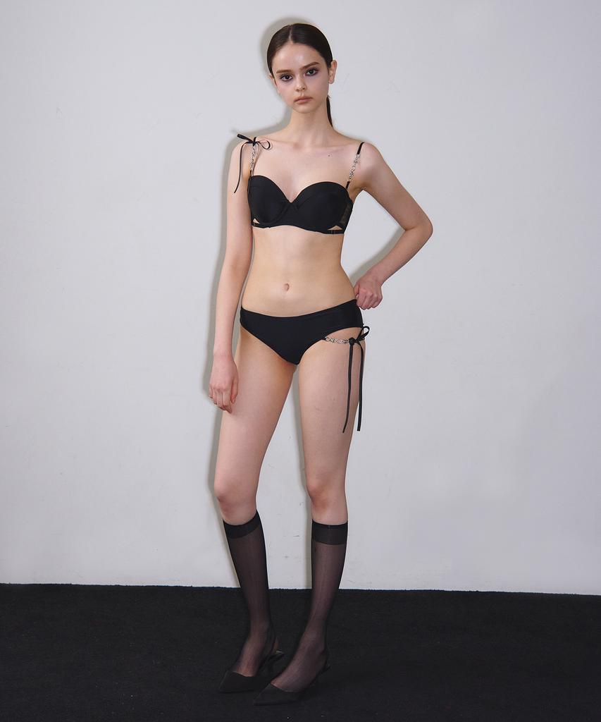 VINAJ N Chain Ribbon Half-Cup Bikini Bra (Black)