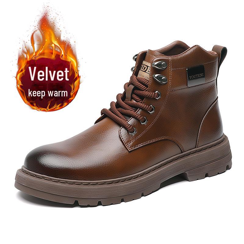 Pánské podzimní/zimní kožené boty s vysokým svrškem a sametovou podšívkou – Teplé, ležérní pracovní boty
