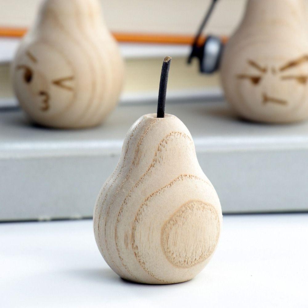 2pcs Handmade Artificial Pear Sculpture Cute Perfume Diffuser Wood Pear Statue Desktop Decoration