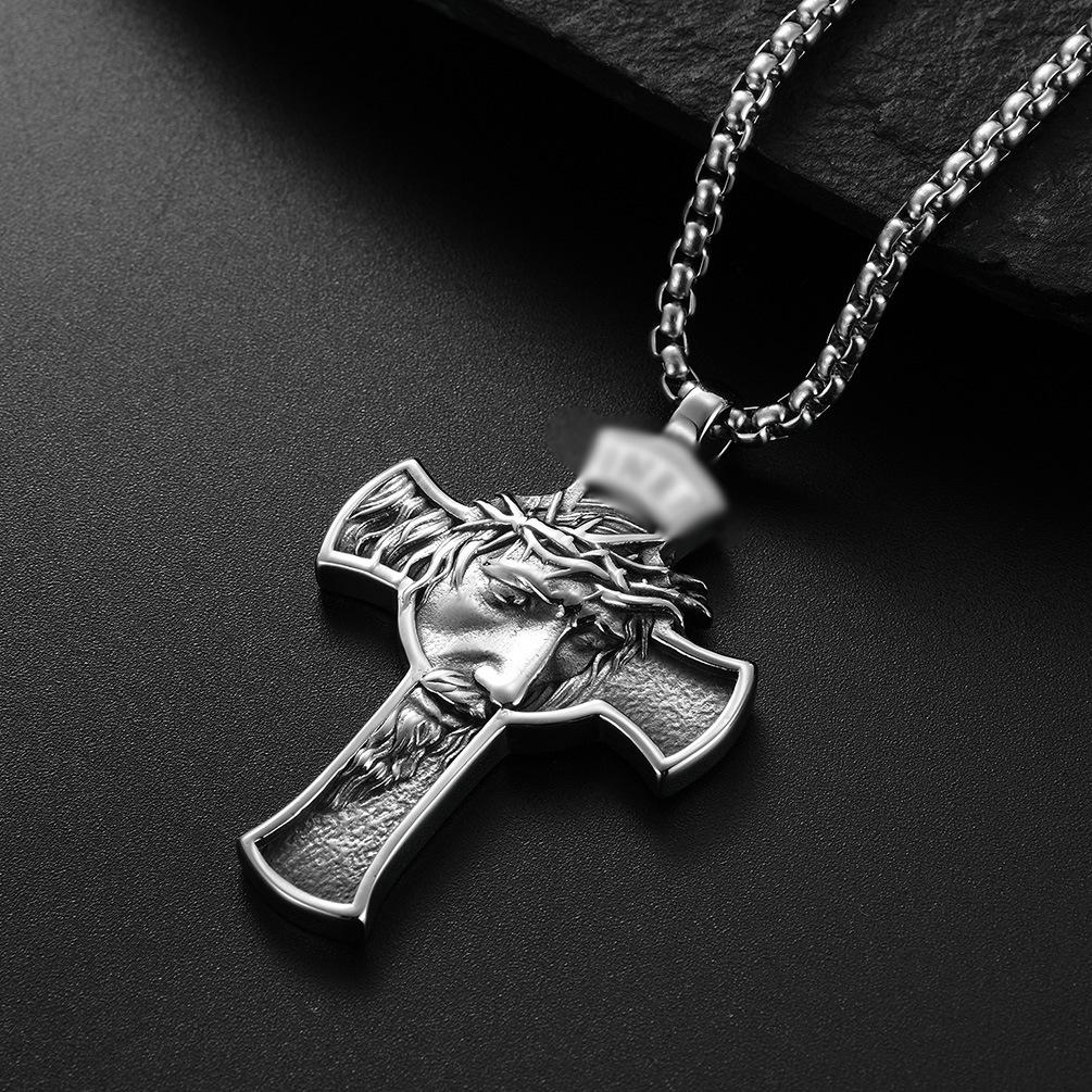Retro Stainless Trendy Steel Portrait Cross Necklace Pendant Premium Crafted Fashion Accessory