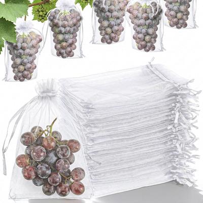 50 Pezzi Sacchetti Protezione Frutta, Sacchetti Copertura Rete Bianca per Frutta con Coulisse Rete Protettori Frutta Barriera Antiparassiti per Piante Frutta Fiori Verdure