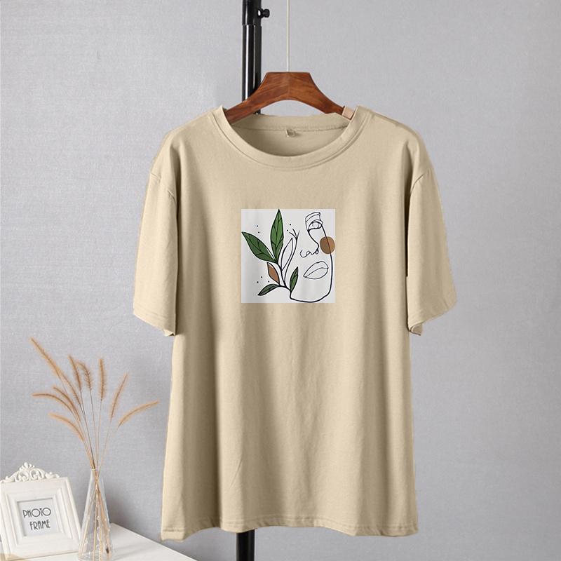 Shellsuning Oversized Aesthetic Printing T-shirts for Women Summer New 100% Cotton Casual Retro Basic Tees Female Korean Harajuku Tops
