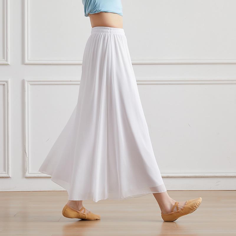 Women's White High Waist Chiffon Dance Pants - Wide Leg, Flowy, Modern Performance Wear