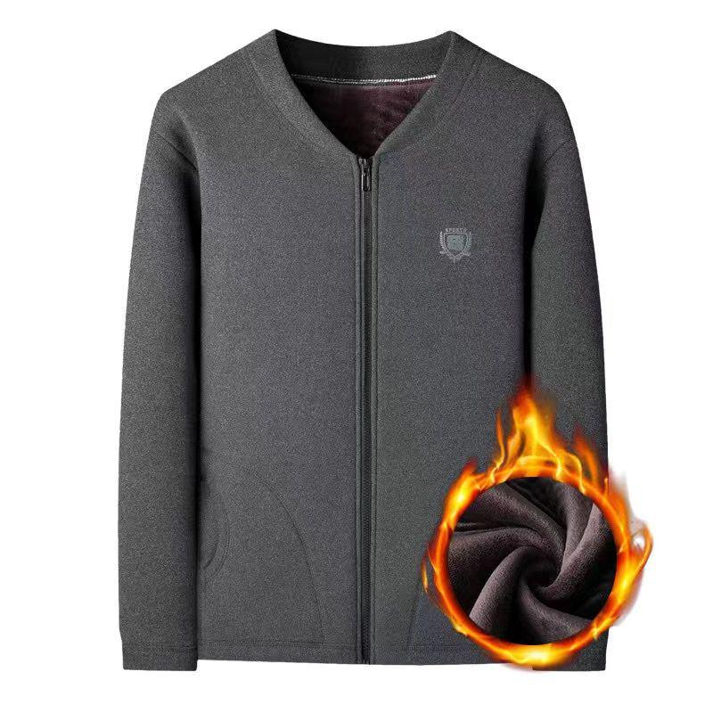 Men's Fleece-Lined Warm Winter Cardigan Jacket for Middle-Aged & Elderly