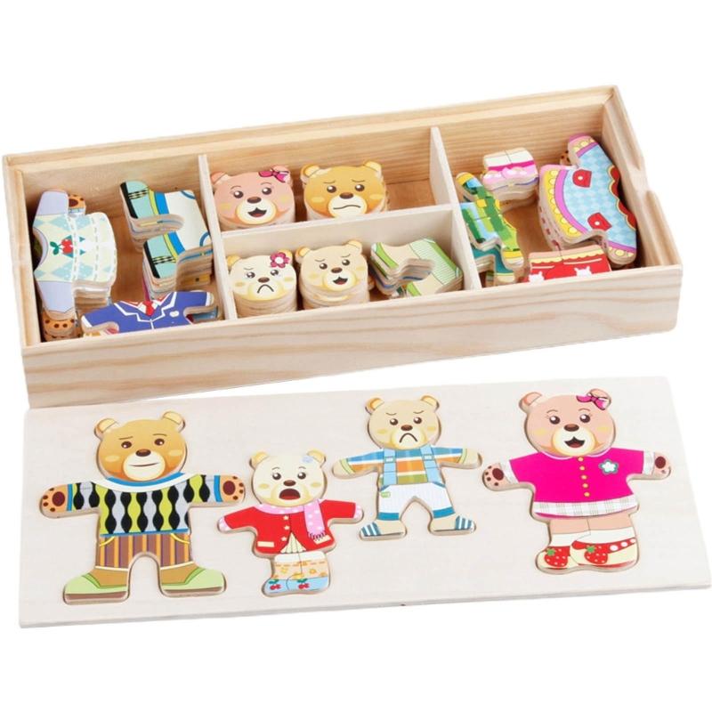 3-D Puzzle Box Shape Matching Board Toy Bear/Rabbit Dress Changing Busy Board Toy for Toddler Learning Educational Gift