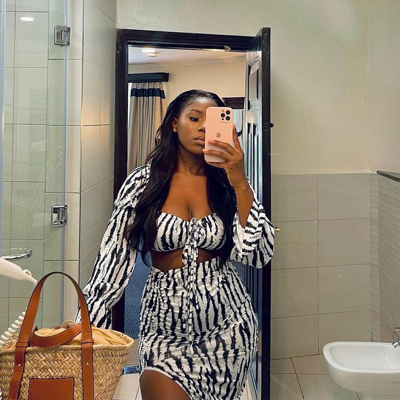 European and American Sexy Women's Clothing Zebra Pattern Tube Top Short Top Female African Hottie Fashion Split Half-length Dress Set