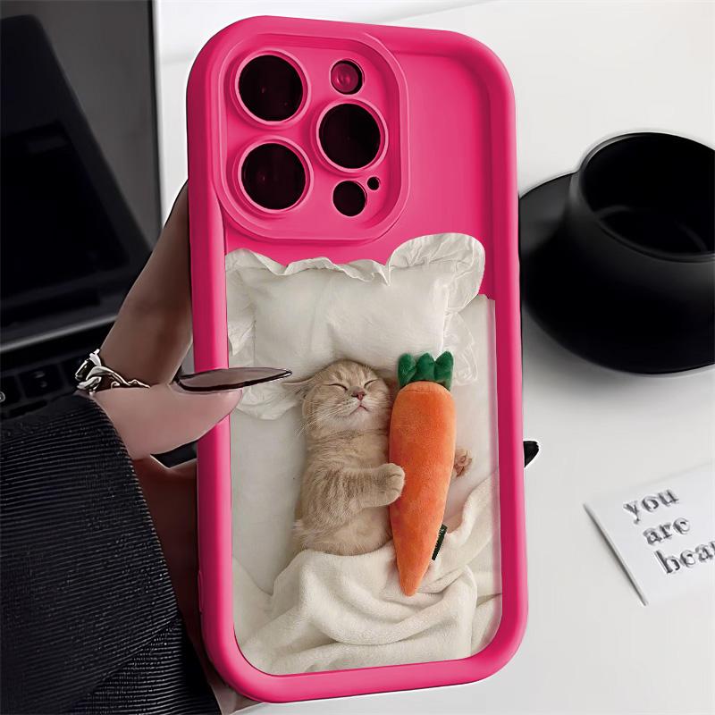 Candy Color Cute Cat Phone Case For iPhone 11 Case iPhone 13 15 12 14 16 Pro Max XR XS X 7 8 Plus SE Matte Shockproof Cover