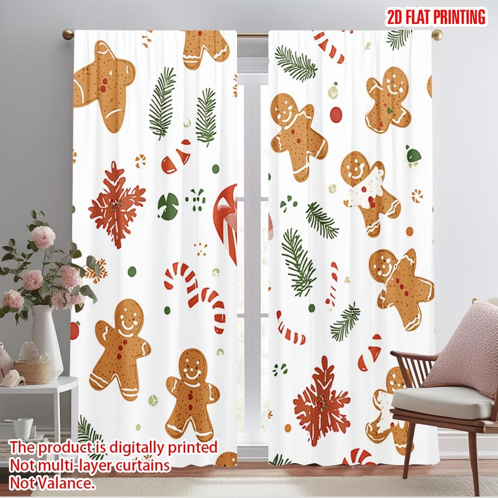 

2pcs,2D plane printing Creative Curtains Gingerbread Christmas Festive Holiday (2) Versatile Fabric (without rod) Room Decor 52.50×116.00 CM 2pcs