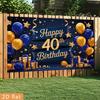 2D plane party banner 2D plane banner 1 piece of polyester background fabric 40th birthday navy blue and gold balloons