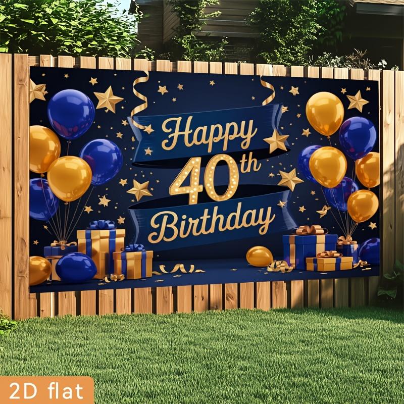 2D plane party banner 2D plane banner 1 piece of polyester background fabric 40th birthday navy blue and gold balloons