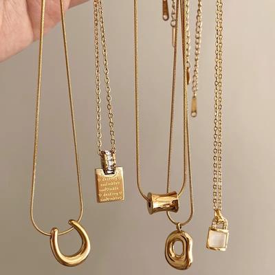 Metal Simple Casual Style Geometric Necklace Cold Style Temperament Sweater Chain Niche Versatile Fashion Accessories Women