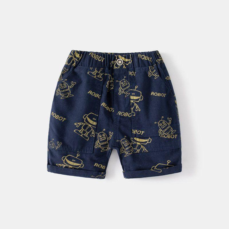 Children s Summer Five-Point Pants Korean Style Boys  Robot All-Over Print Mid-Length Shorts Boys  Casual Pants Navy blue 110
