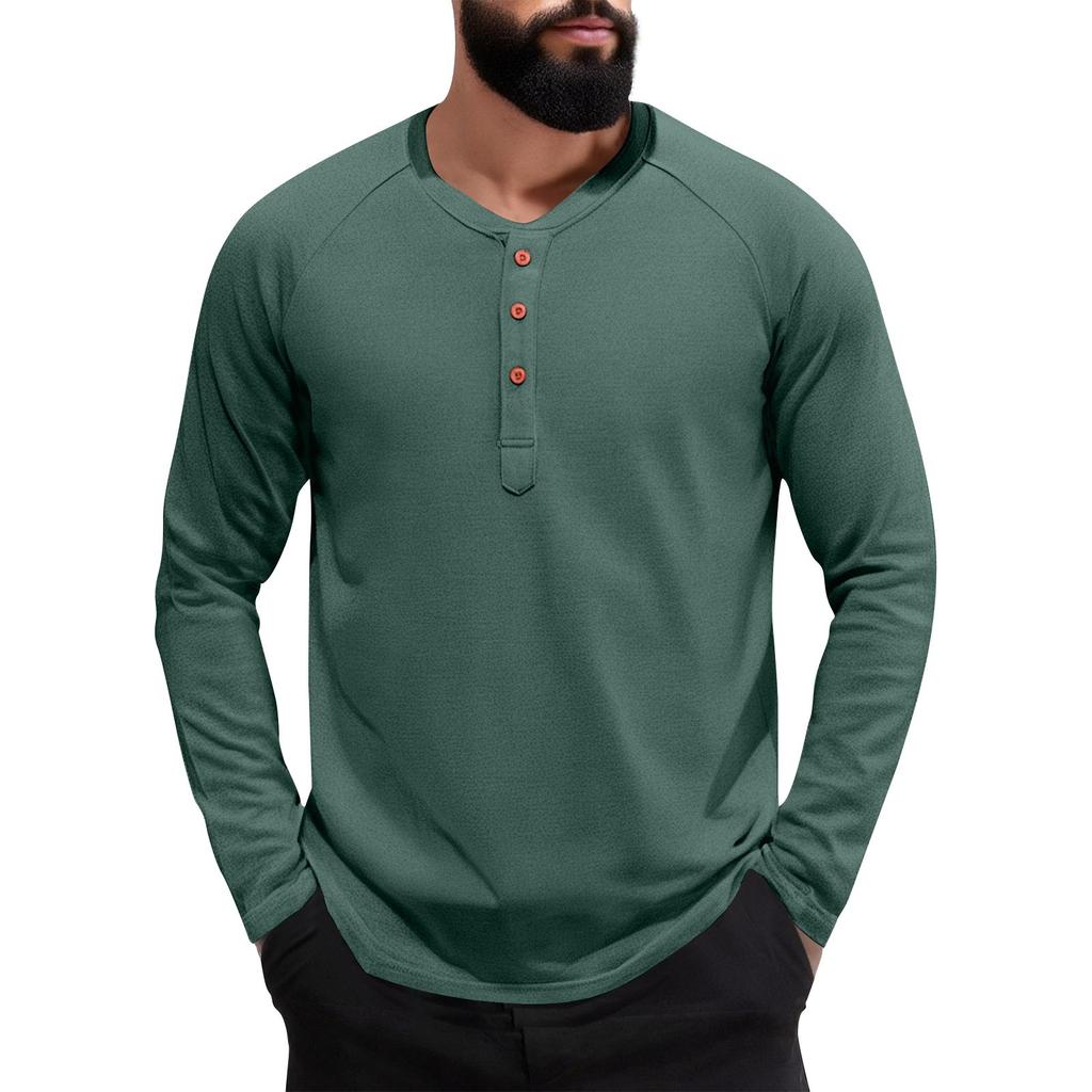 Men's Solid Color Slim-Fit Collar Button Casual Long-Sleeved Top