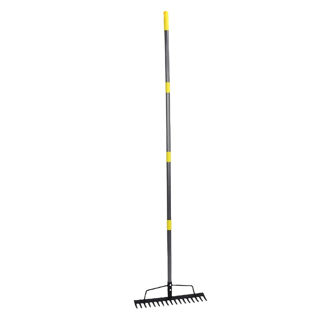 16 Tines Garden Rake Metal Heavy Duty Multifunctional Bow Rake for Leveling Soil Clearing Weeds Thatch