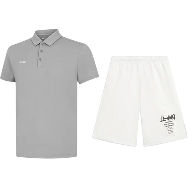 

Li Ning Простой дышащий удобный универсальный поло с принтом букв, шорты с высокой талией на завязках, повседневный спортивный костюм APLV721-1+AKST593-7 2XL