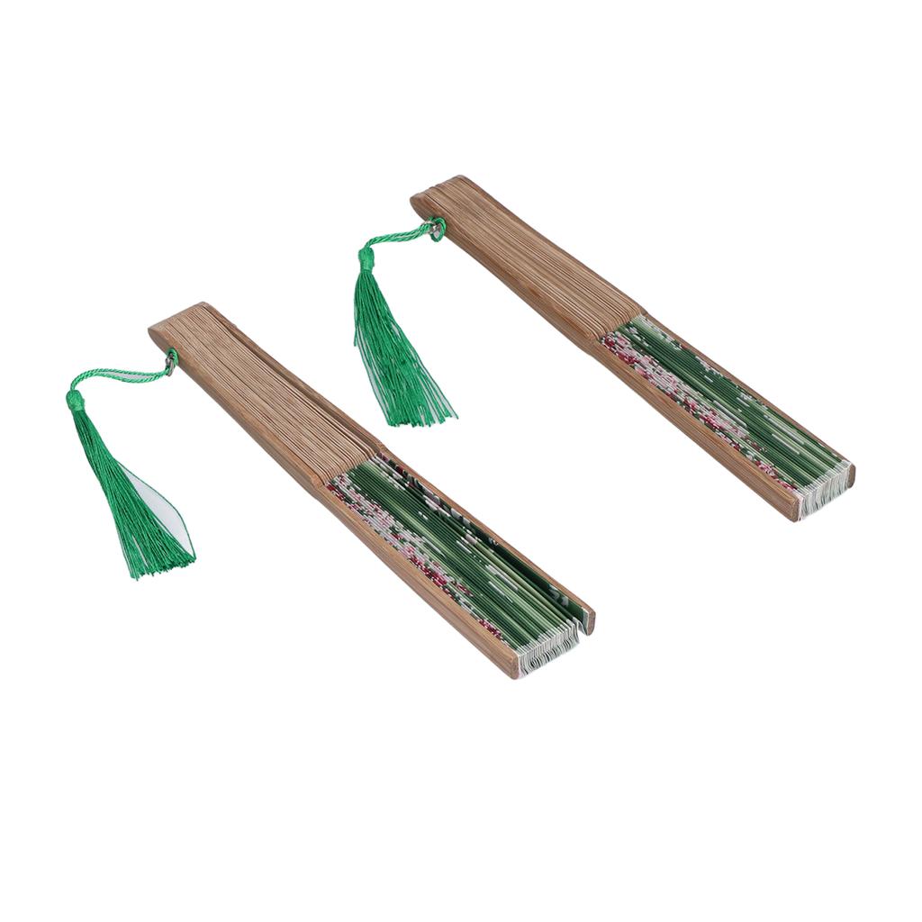 2pcs Folding Fan Green Unique Pattern Elegant Style Handheld Portable Decorative Cooling Tool for Promotional Items