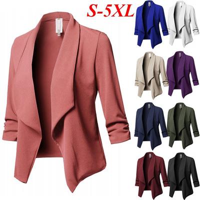 Moda Kadın Giyim Slim Fit Uzun Kollu Pilili Düz Renk Çok Yönlü Küçük Takım Elbise Ceket Büyük