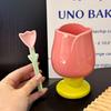 Matte High Looking Flower Ceramic Goblet with Spoon Girl's Heart Tulip Perfume Cup Home Wine Cup Coffee Cup