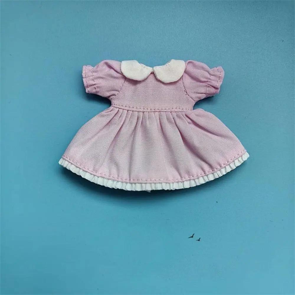 Fashion Doll Clothes Lattice Skirt Dresses For 1/11 OB11 Dolls Outfits Puff Sleeve Dresses For 1/12 BJD Dolls Tops Doll Clothes