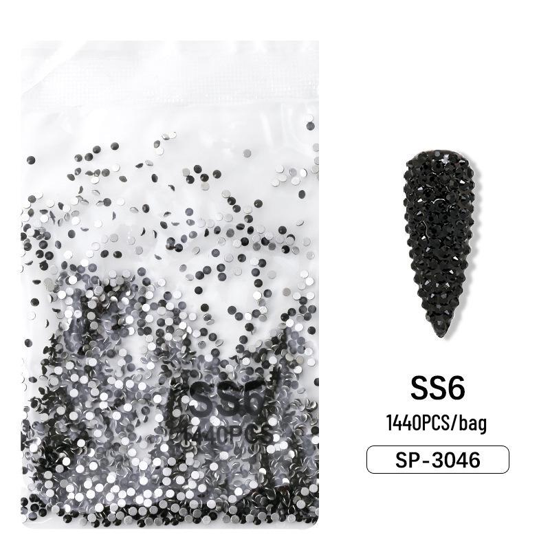 

1440 шт. Не отваливающиеся черные круглые стеклянные стразы для нейл-арта - Аврора серебристая основа глиттер украшения для ногтей
