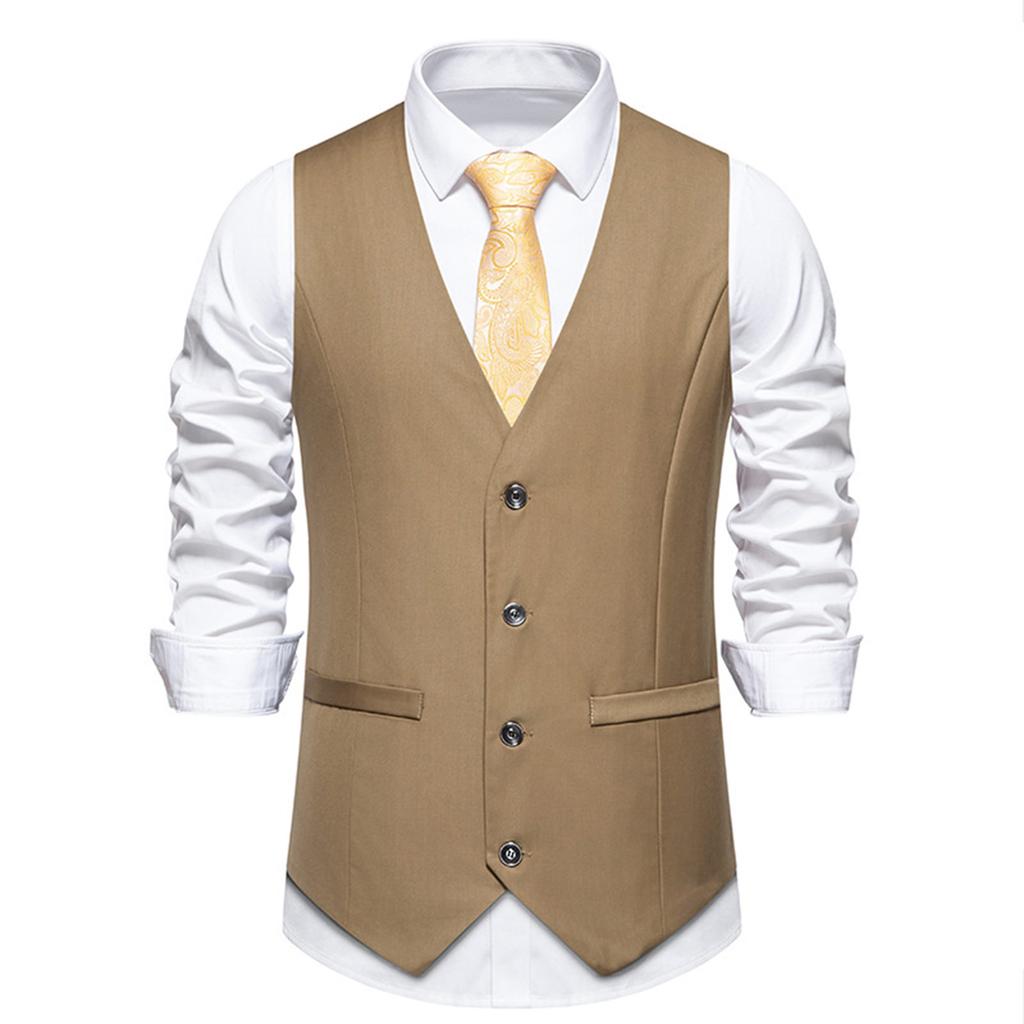 Men'S Retro Lapel Single Breasted Suit Vest Herringbone Ni V-Neck Vest