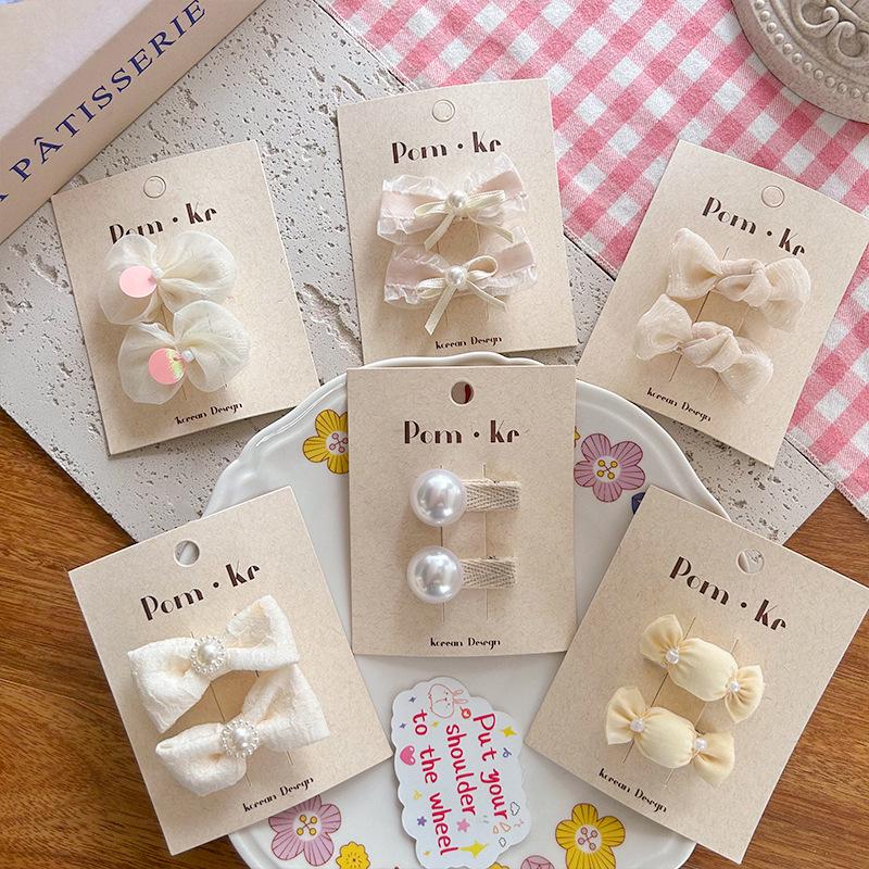 Milk White Pearl Bow Hair Clip - Small Princess Hair Accessory for Children and Babies