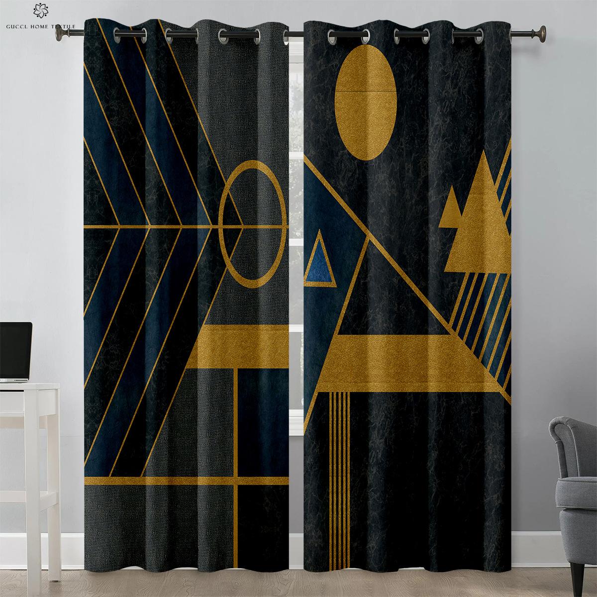 

Geometric Curtain Rod Pocket 100 Polyester Fiber Curtain Creative Home Decorationation Bed Room and Living Area Study and Kitchen Area Quality W50xH130(CM)x2PCS&Grommet Top