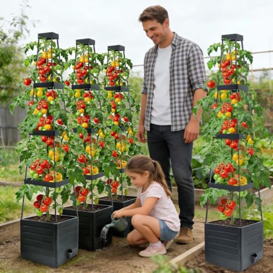 4Pack Raised Garden Bed Planter Boxes with Trellis 57 Self-Watering Tomato Planter Boxes with Trellis for Climbing Vegetable an