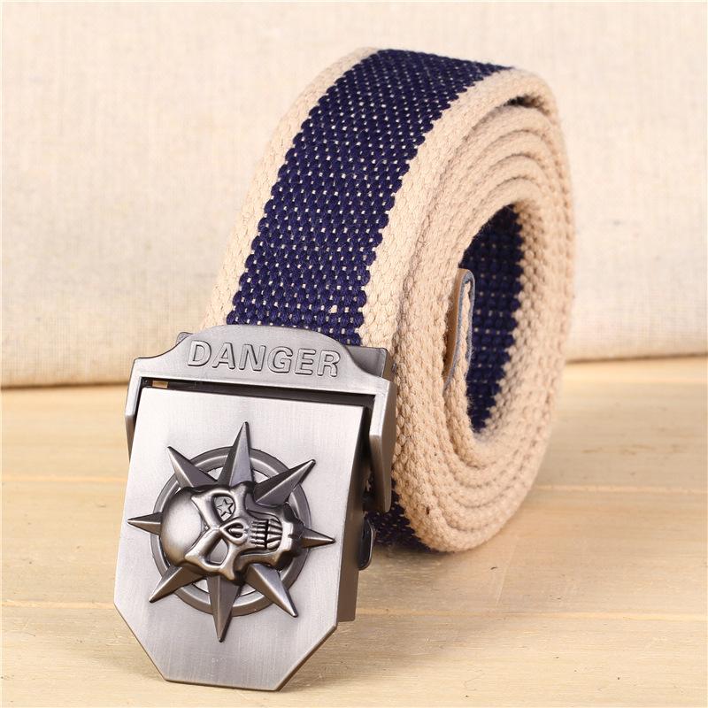 Automatischer Schnallengürtel Totenkopf Verdickter Canvasgürtel Herrengürtel Freizeitgürtel