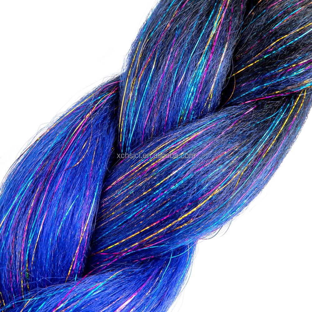 Customized Soft Heat Resistant Fiber Festival Ombre Pure 2 3 4 5 Tone Color Tinsel Glitter Jumbo Braiids